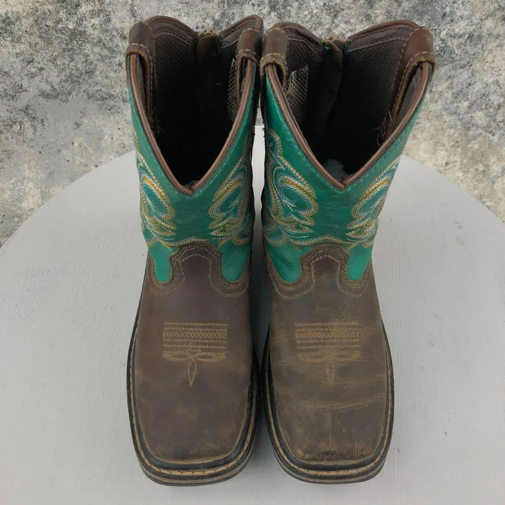 Georgia Boot Kids Size 12M Carbo-Tec LT Brown Turquoise Leather Cowboy Boots